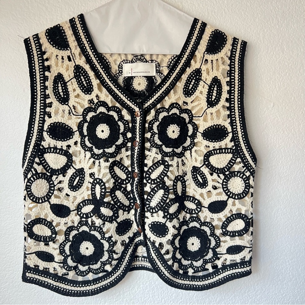 Anthropologie Floral Crochet Vest